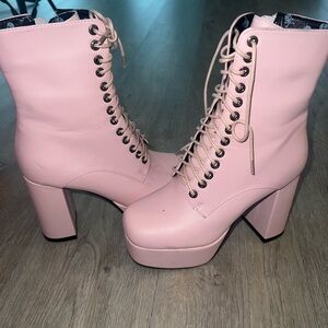 Dolls Kill Lamoda Pink Lace-Up Chunky Boots